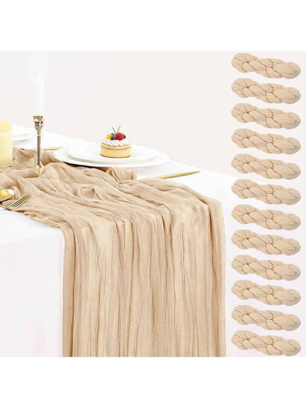 New 12 Pack Champagne Cheesecloth Table Runner 35x120 Inches
